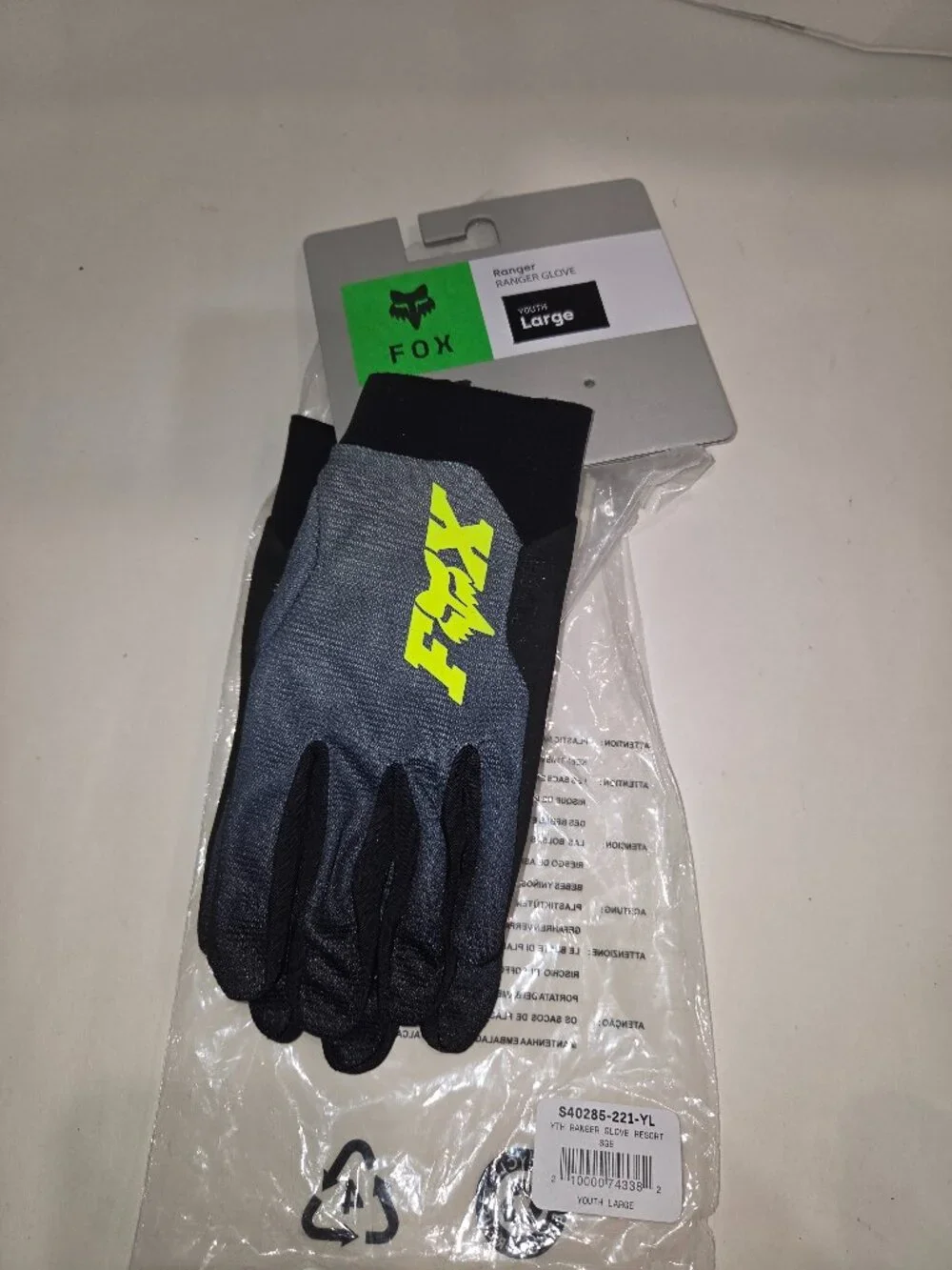 Fox Youth Ranger Full Finger Cycling Glove Size Youth L New w/tags Retail $34.95
